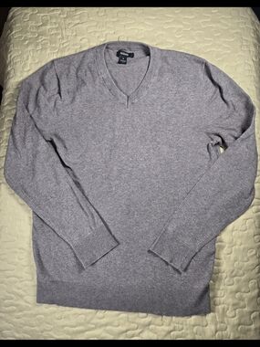 Alfani Men's Brown V-Neck Cotton Nylon Knit Pullover Sweater Long Sleeve Small
